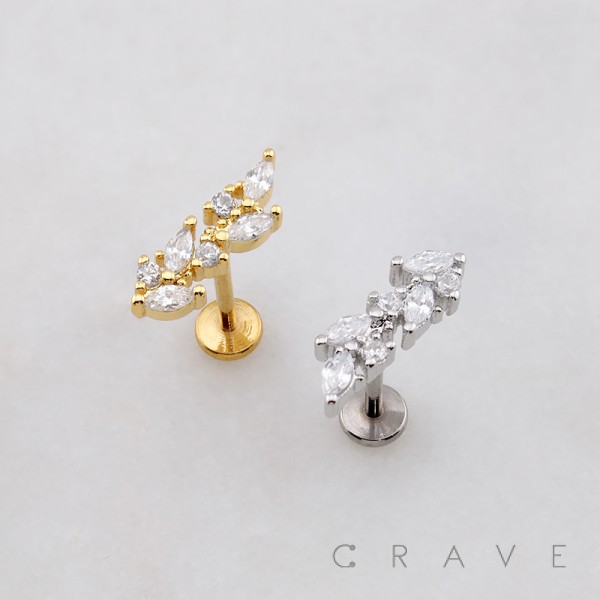 MULTI MARQUISE BRANCH LEAVES LEAF THREADLESS (PUSH IN) 316L SURGICAL STEEL LABRET SET